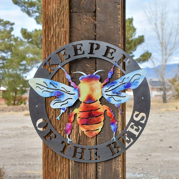 1 stk. Beekeepers Haven - Metallveggkunstskilt for utendørs hage, livlig biegårdsdekor, slitesterkt hjem og festdekor, perfekt gave til bieentusiaster