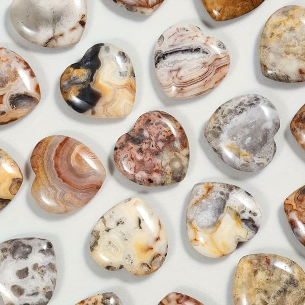 10/20/30/50pcs of high-quality natural crazy agate - heart-shaped healing crystal - mini cute love gemstone, spiritual balance, pocket massage stone, holiday gift