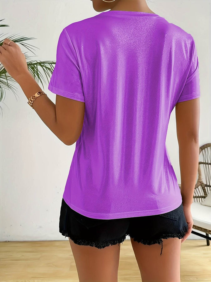 Chic T-Shirt for Women with a French Sparkle Princess Design - Comfortable Round Neck, Flexible Polyester Mix, Washable in Machine - Ideal for Spring, Summer, And Autumn - MHMote