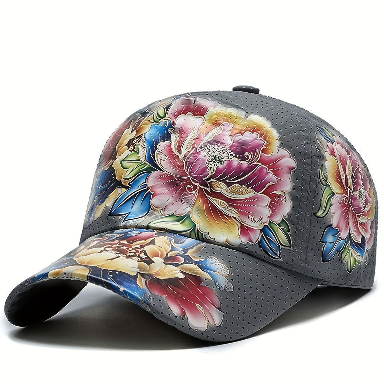 Baseballcaps i polyester med blomstertrykk – justerbar passform, pustende materiale, moteriktig All-Match Summer Quick-Dry Trucker Hat med tilfeldig utskriftsposisjon