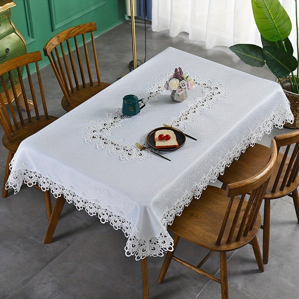 1pc Premium White Rectangular Lace Tablecloth - Durable & Vintage Style - Perfect for Weddings, Parties, & Holidays - A Delightful Gift for Thanksgiving, Halloween, Christmas - Elevate Home Decor Accessories
