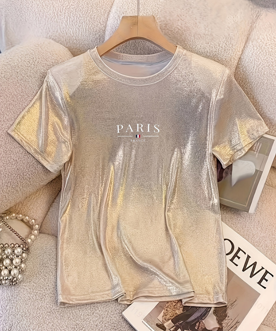Shimmering Princess Ladies' T-Shirt - Casual Round Neck, Stretchy Polyester Blend, Perfect for Spring/Summer/Autumn Wear.