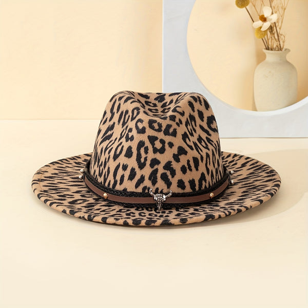 Cowboyhatt med leopardmønster og avtakbare nagler - Vintage western-stil, solbeskyttelse, perfekt for utendørsaktiviteter og fester