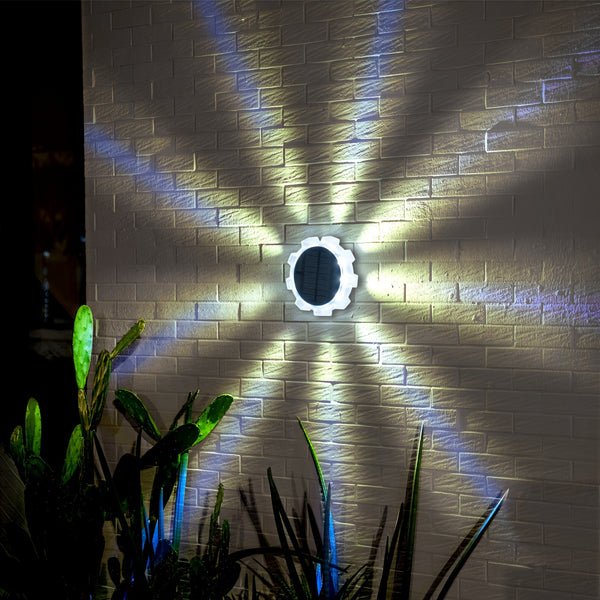 2 stk. solcelledrevet vegglampe utendørs, LED-veggmonterte lys, 9 LED utendørs lysarmatur, for hage, terrasse, hageterrasse, gjerde, garasje