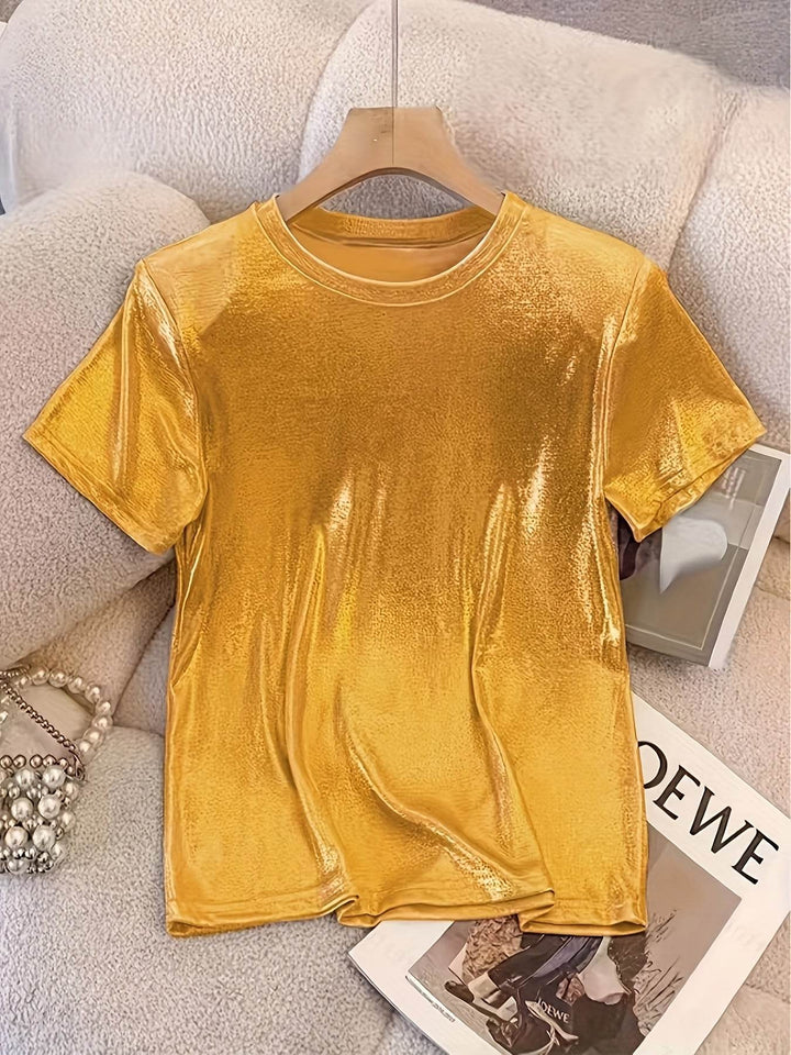 Chic T-Shirt for Women with a French Sparkle Princess Design - Comfortable Round Neck, Flexible Polyester Mix, Washable in Machine - Ideal for Spring, Summer, And Autumn - MHMote