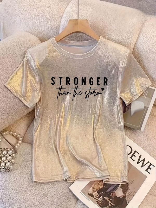 Women'S Casual Round Neck T-Shirt with Champagne English Graphic Sparkle - Machine Washable, Ideal for Spring, Summer, And Fall - MHMote