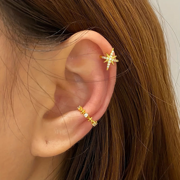 2pcs Shiny Hexagram Copper Inlaid zirconia Earrings Set Golden Mini Ear Clips Women Wedding Anniversary Gift