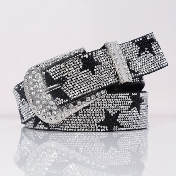 Livlig strass-pyntet Y2K-inspirert midjebelte - Trendy cowgirl-jeansbelter for kvinner med skinnende stjerner i grafisk design, justerbar klassisk spenne og komfortabel bruk - Perfekt for fashionistaer og countrymusikk-entusiaster