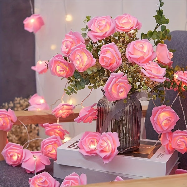 10 LED Rose Flower String Lights - Delicate Fairy Lights for Indoor Outdoor Decorations - DIY Wedding Garden Party Decor, Battery Operated with Compact Battery Box (Battery Not Included)