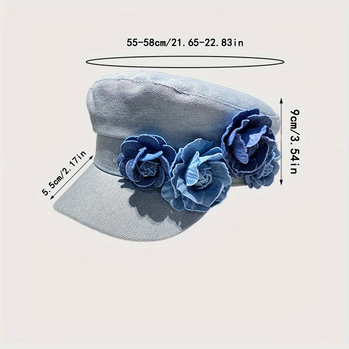 Chic Floral Newsboy Cap for kvinner - Lett, justerbar snøring, polyester - Perfekt for fritidsklær