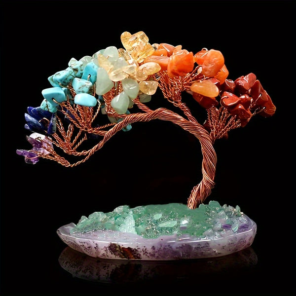 Helbredende krystaller Feng Shui-tre med naturlige edelstener - Chakra energibalanserende penger Bonsai-tre med agatbase for rikdom og velstand - Flerfargede steiner for positiv energi