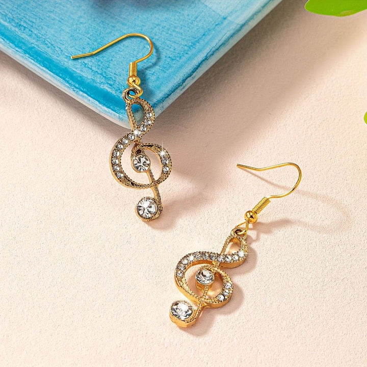 Elegant Music Note Dangle Earrings with Sparkling Rhinestones - Zinc Alloy, Glass Inlay, Perfect for Daily Wear & Parties - MHMote