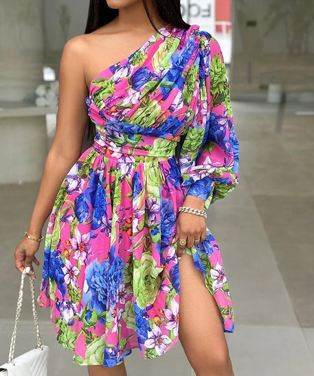 Ny Boho-trykk Damekjole Vårmote Sexy Off Shoulder Kontor Elegante Uformelle kjoler Kvinne Søt Festkjole Kjole Femme