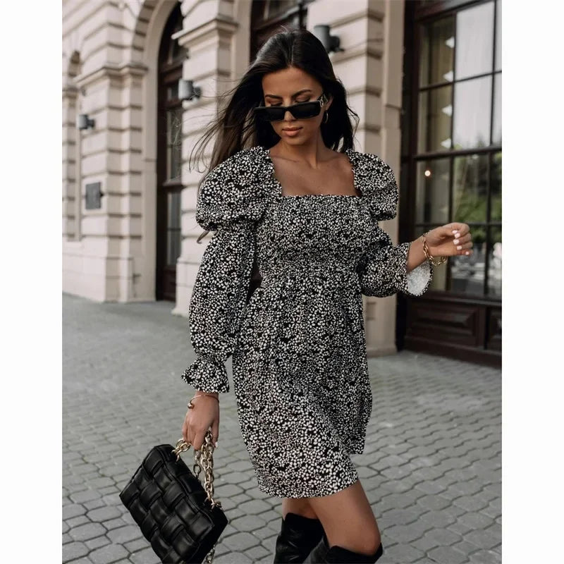 Elegant Printed Princess Sleeve Dress Spring Autumn New Style Women's Fashionable Dress from Mainland UK Origin