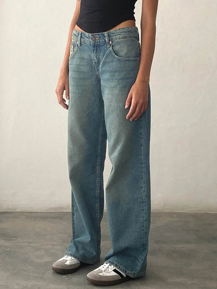Jeans Women Denim Wide Leg Pant Floor Length Pants Splice Loose Casual Pockets High Waist Straight Trousers Autumn Winter - MHMote
