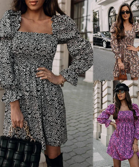 Elegant trykket prinsessekjole vår, høst, ny stil, fasjonabel kjole for kvinner fra Storbritannias fastlandsopprinnelse