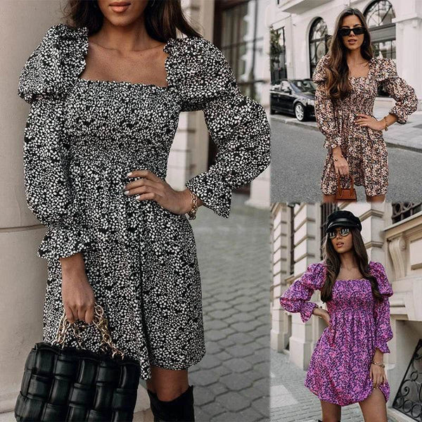 Elegant Printed Princess Sleeve Dress Spring Autumn New Style Women's Fashionable Dress from Mainland UK Origin - MHMote