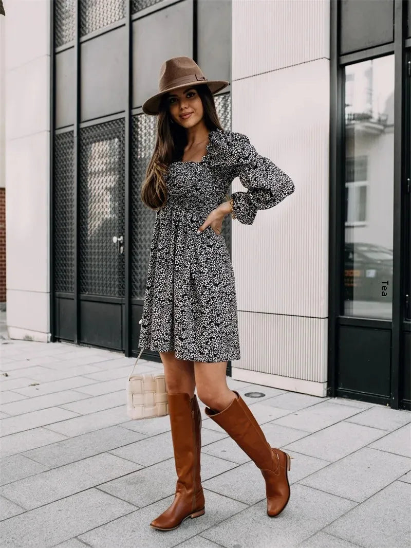 Elegant Printed Princess Sleeve Dress Spring Autumn New Style Women's Fashionable Dress from Mainland UK Origin