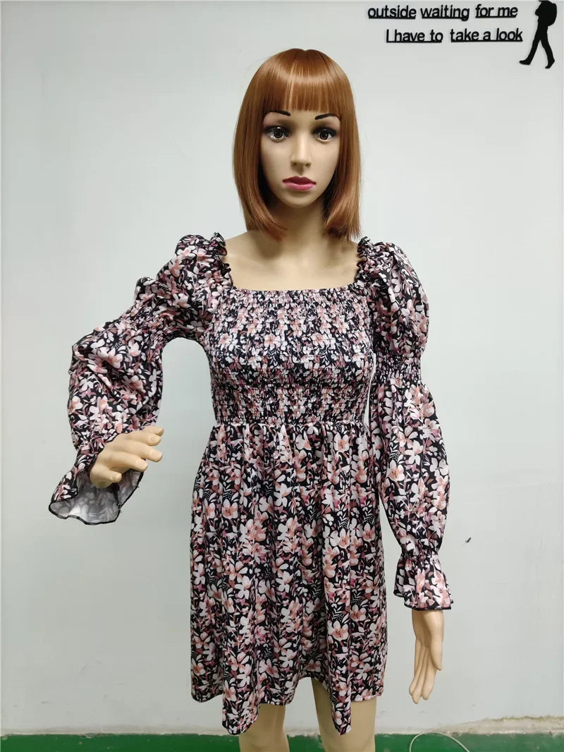 Elegant Printed Princess Sleeve Dress Spring Autumn New Style Women's Fashionable Dress from Mainland UK Origin