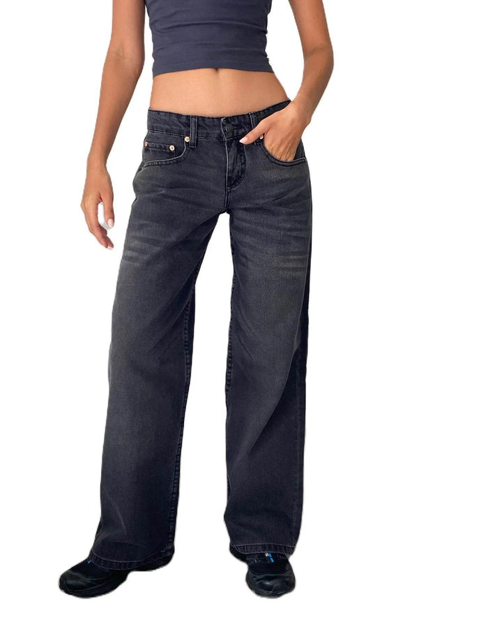 Jeans Women Denim Wide Leg Pant Floor Length Pants Splice Loose Casual Pockets High Waist Straight Trousers Autumn Winter - MHMote