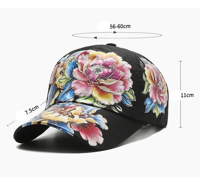 Sommer Quick Dry Baseball Caps for menn og kvinner Blomstersolhatter trykt kinesisk stil Blomstersolhatter Utendørshatter