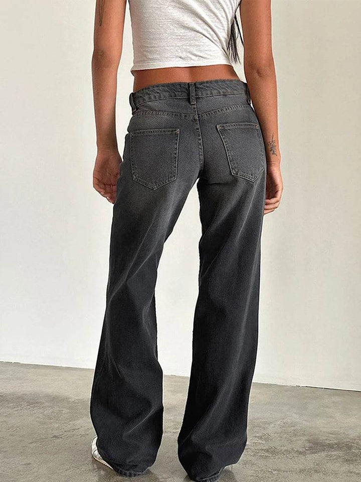 Straight-leg High Waist Jeans Women New Leg Pockets Pants Y2k Long Denim Trousers Vintage Grey Washed Jeans - MHMote