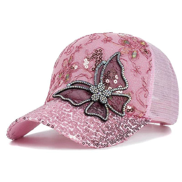 New Fashion Women Cap Butterfly Flower Pendant Baseball Cap Female Outdoor Adjustable Streetwear Summer Trucker Hat - MHMote