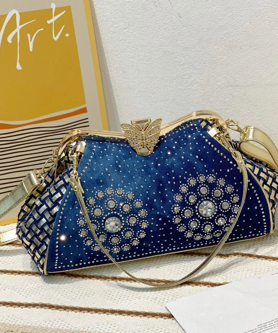 Diamond Denim Women Purses and Handbags with Shiny Rhinestone Jeans Crossbody Bag Shoulder Bag Evening Party Bag