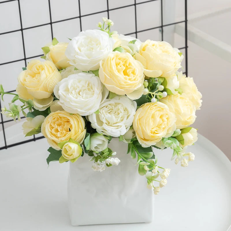 30 cm Silke Peon Kunstig Blomsterbukett Vår For Hvit Hjem DIY Dekorasjon Julehage Bryllup Kontorfest Falsk blomst