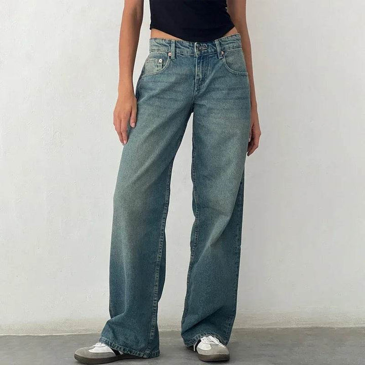 Women Y2K Wide Leg Denim Pants Baggy Low Waist Boyfriend Jeans Casual Vintage Loose Fit Jeans Trousers Cyber Grunge Streetwear - MHMote