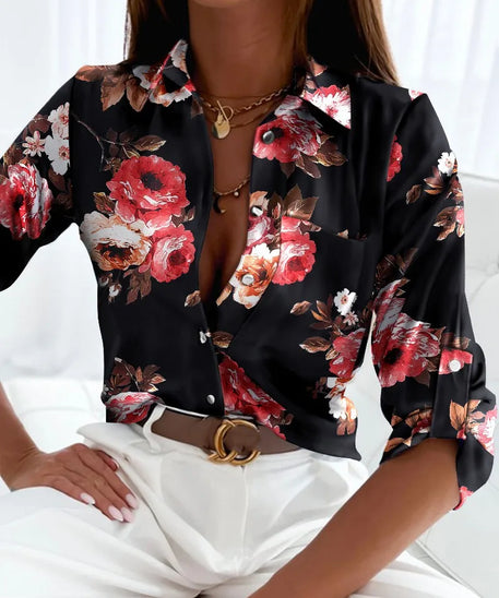 Elegant Women Blouse 2023 Spring and Autumn Temperament Top Long Sleeve Stripe Print Office Slim Fit Pocket Shirt