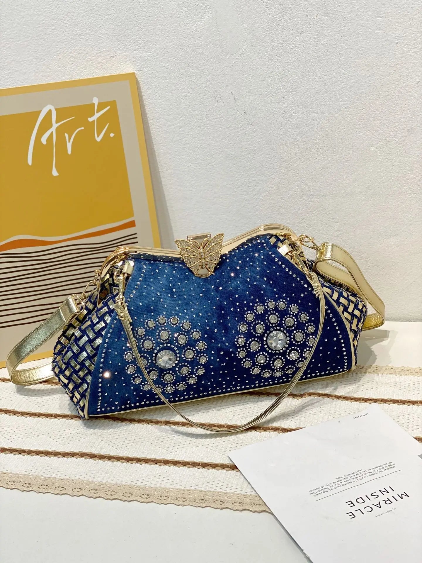 Diamond Denim Damevesker og vesker med skinnende rhinestone jeans Crossbody-veske Skulderveske Evening Party Bag