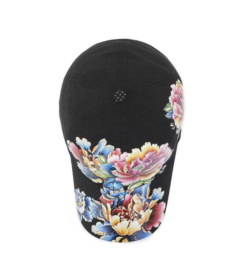 Sommer Quick Dry Baseball Caps for menn og kvinner Blomstersolhatter trykt kinesisk stil Blomstersolhatter Utendørshatter