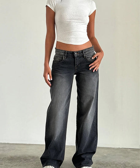 Straight-leg High Waist Jeans Women New Leg Pockets Pants Y2k Long Denim Trousers Vintage Grey Washed Jeans