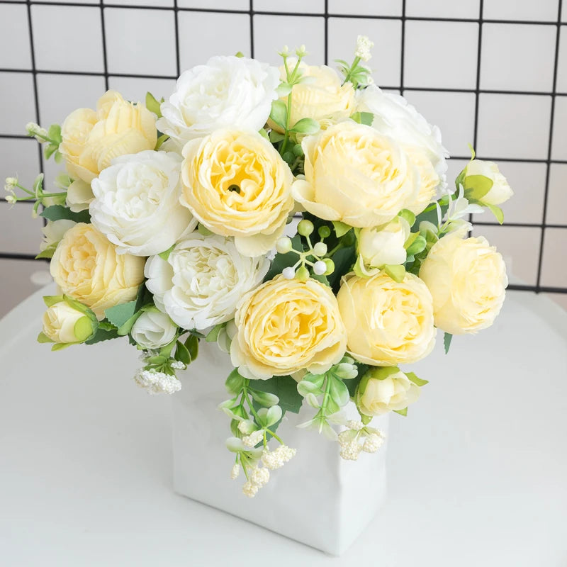 30 cm Silke Peon Kunstig Blomsterbukett Vår For Hvit Hjem DIY Dekorasjon Julehage Bryllup Kontorfest Falsk blomst