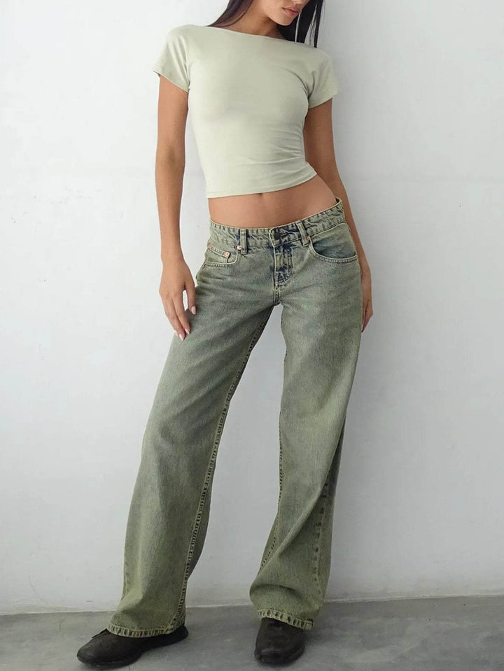 Jeans Women Denim Wide Leg Pant Floor Length Pants Splice Loose Casual Pockets High Waist Straight Trousers Autumn Winter - MHMote