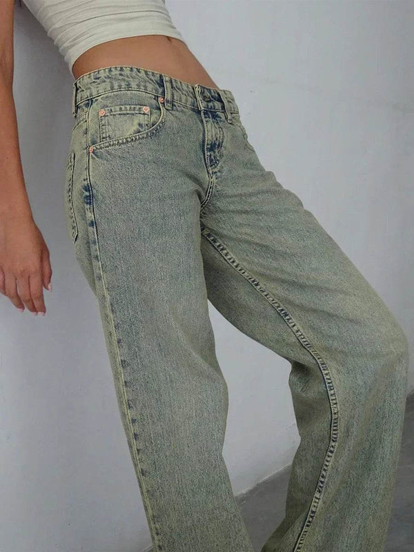 Women Casual Low Rise Jeans Fashion Loose Straight Leg Denim Pants with Pockets for Summer Spring - MHMote