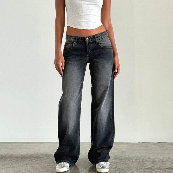 Women Y2K Wide Leg Denim Pants Baggy Low Waist Boyfriend Jeans Casual Vintage Loose Fit Jeans Trousers Cyber Grunge Streetwear - MHMote