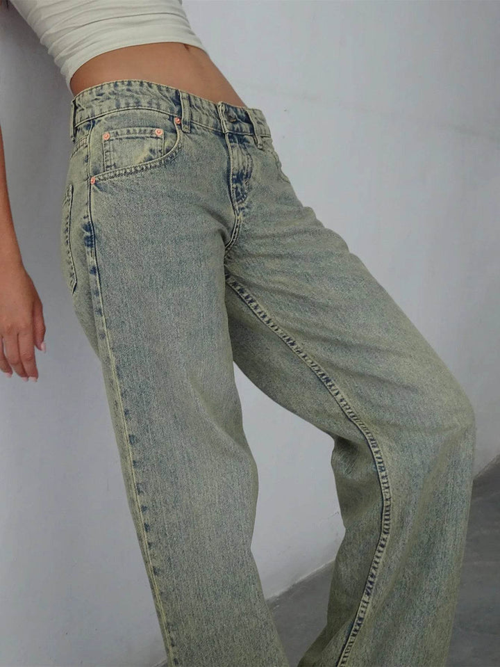 Jeans Women Denim Wide Leg Pant Floor Length Pants Splice Loose Casual Pockets High Waist Straight Trousers Autumn Winter - MHMote