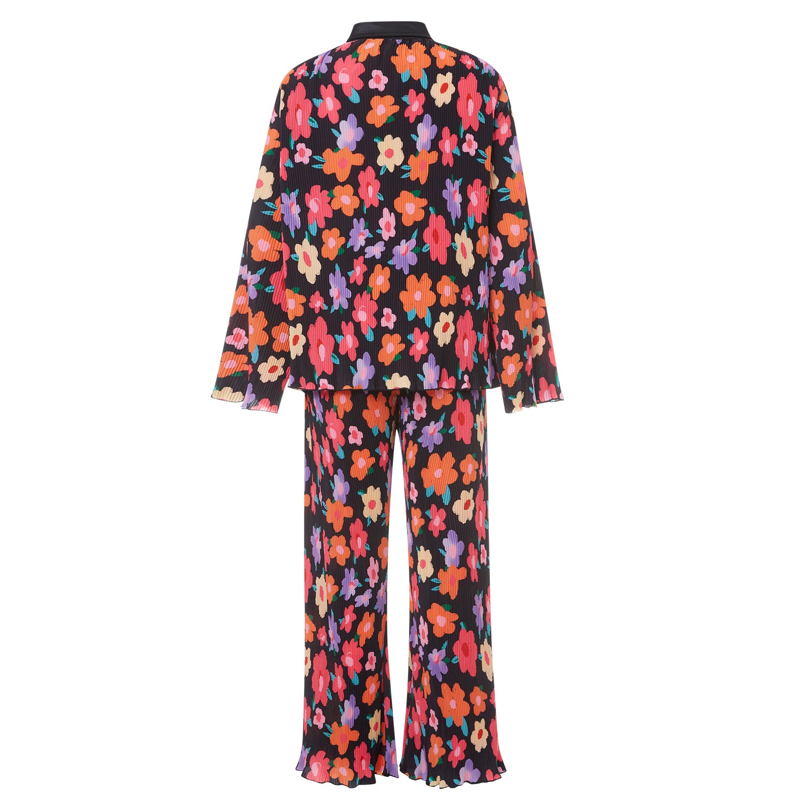 Todelte sett Dame Vår Høst Print Button Down Langermede Skjorter + Lange bukser med brede ben Kvinnelige Y2K Uformelle løse buksesett