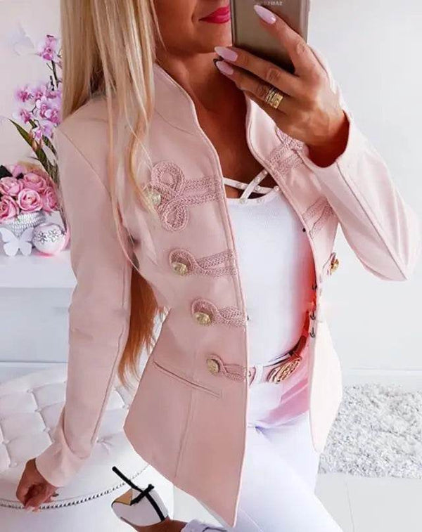 Women Long Sleeved Sweet Casual Slim Fit Coat 2025 Autumn Spring Lady Pink Jackets - MHMote