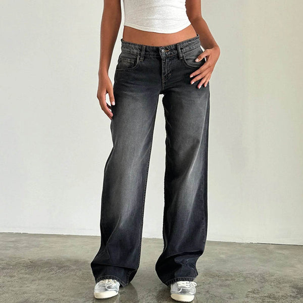 Women Casual Low Rise Jeans Fashion Loose Straight Leg Denim Pants with Pockets for Summer Spring - MHMote