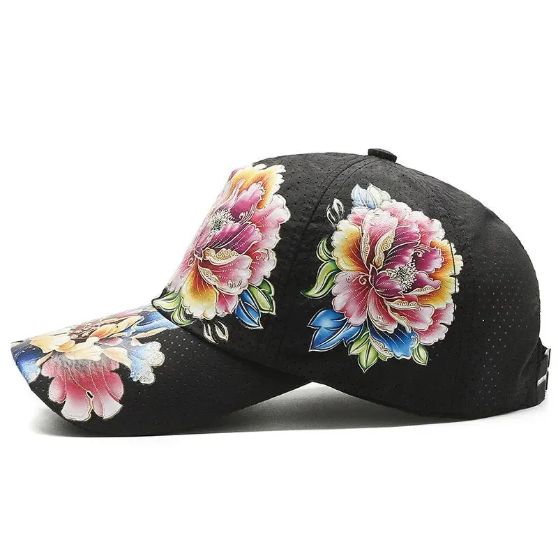 Sommer Quick Dry Baseball Caps for menn og kvinner Blomstersolhatter trykt kinesisk stil Blomstersolhatter Utendørshatter