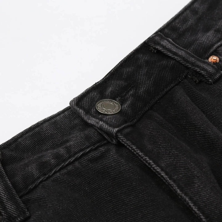 Retro Black Women Jeans Streetwear Straight Denim Pants Vintage Y2k Five Pockets Loose Trousers - MHMote