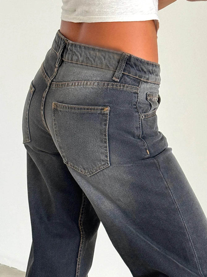 Jeans Women Denim Wide Leg Pant Floor Length Pants Splice Loose Casual Pockets High Waist Straight Trousers Autumn Winter - MHMote
