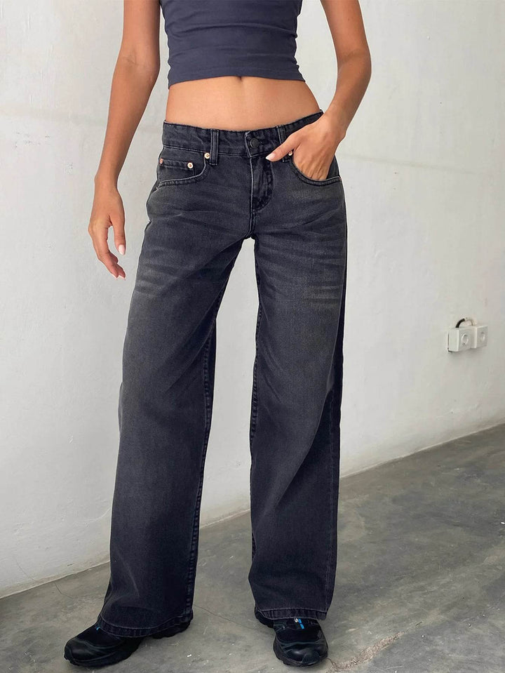 Jeans Women Denim Wide Leg Pant Floor Length Pants Splice Loose Casual Pockets High Waist Straight Trousers Autumn Winter - MHMote