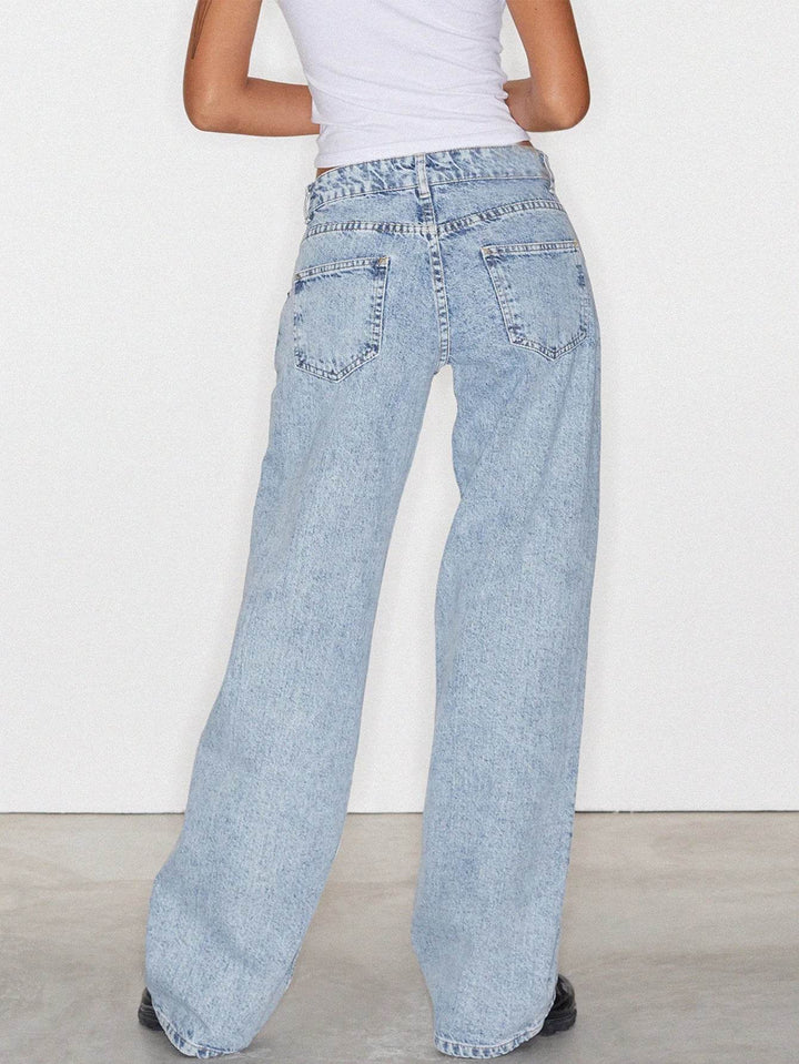 Jeans Women Denim Wide Leg Pant Floor Length Pants Splice Loose Casual Pockets High Waist Straight Trousers Autumn Winter - MHMote