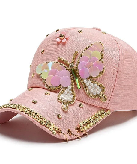 Sequin Baseball Cap for Women Butterfly Kpop Shiny Peaked Caps Summer Mesh Adjustable Outdoor Travel Sunscreen Sun Hat Female