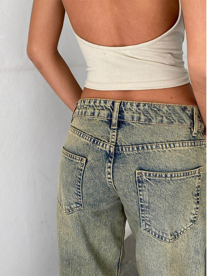 Jeans Women Denim Wide Leg Pant Floor Length Pants Splice Loose Casual Pockets High Waist Straight Trousers Autumn Winter - MHMote