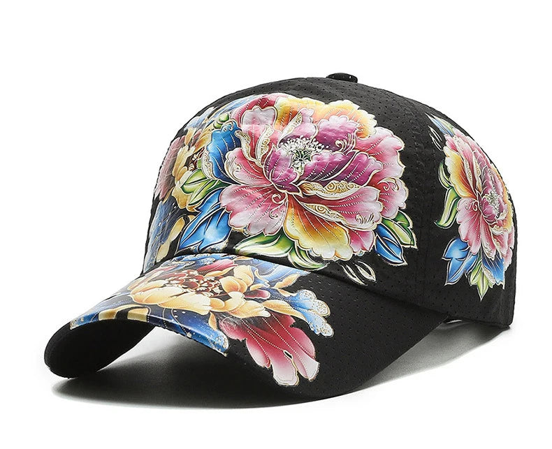 Sommer Quick Dry Baseball Caps for menn og kvinner Blomstersolhatter trykt kinesisk stil Blomstersolhatter Utendørshatter